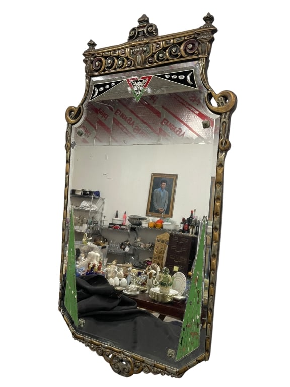 ART DECO POLYCHROME & GILT WALL MIRROR (1 of 5)