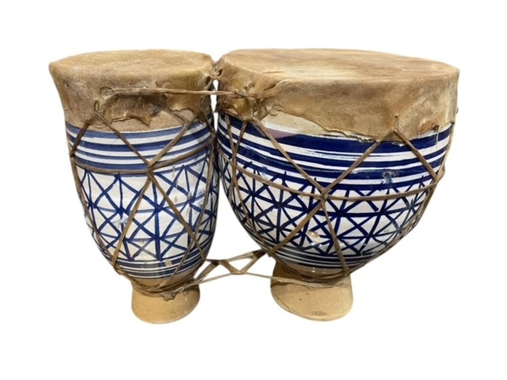 MOROCCAN BONGO TAM TAM DRUMS TERRA COTTA GOATSKIN (1 of 9)