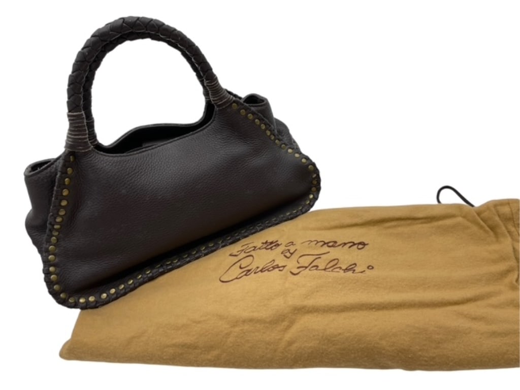 CARLOS FALCHI BRW COWGIRL BRAIDS STUDS LEATHER BAG (1 of 8)