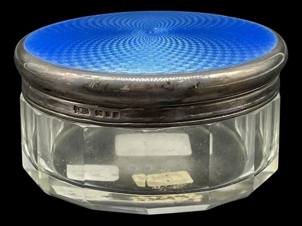 STERLING, BLUE ENAMEL & CUT GLASS BOX 51.5G (1 of 8)