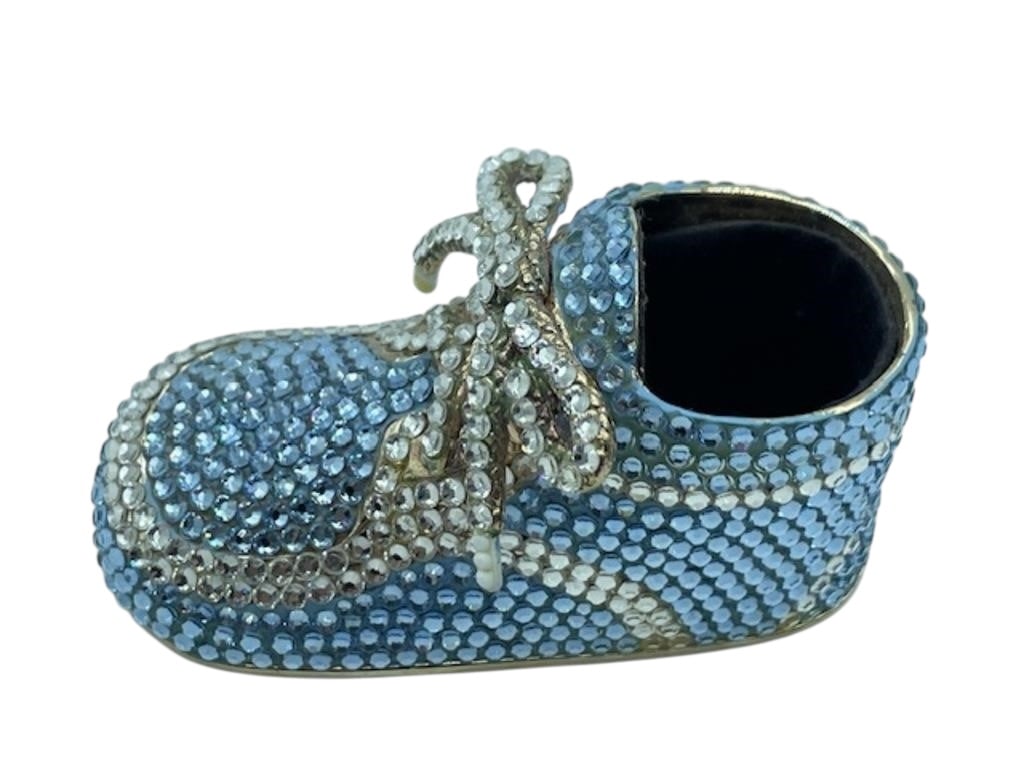 VINTAGE KEEPSAKE METAL BABY SHOE BLUE W/ CRYSTALS (1 of 12)