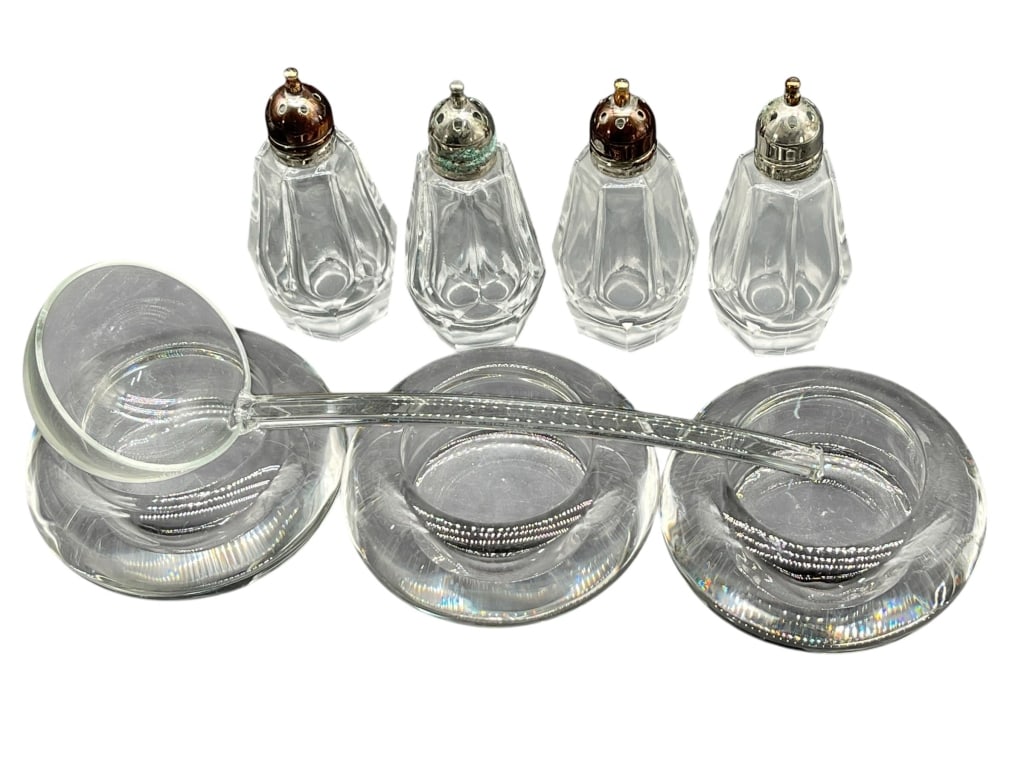 VINTAGE MAYONNAISE SET WITH CUT CRYSTAL SALT SHAKERS (1 of 6)