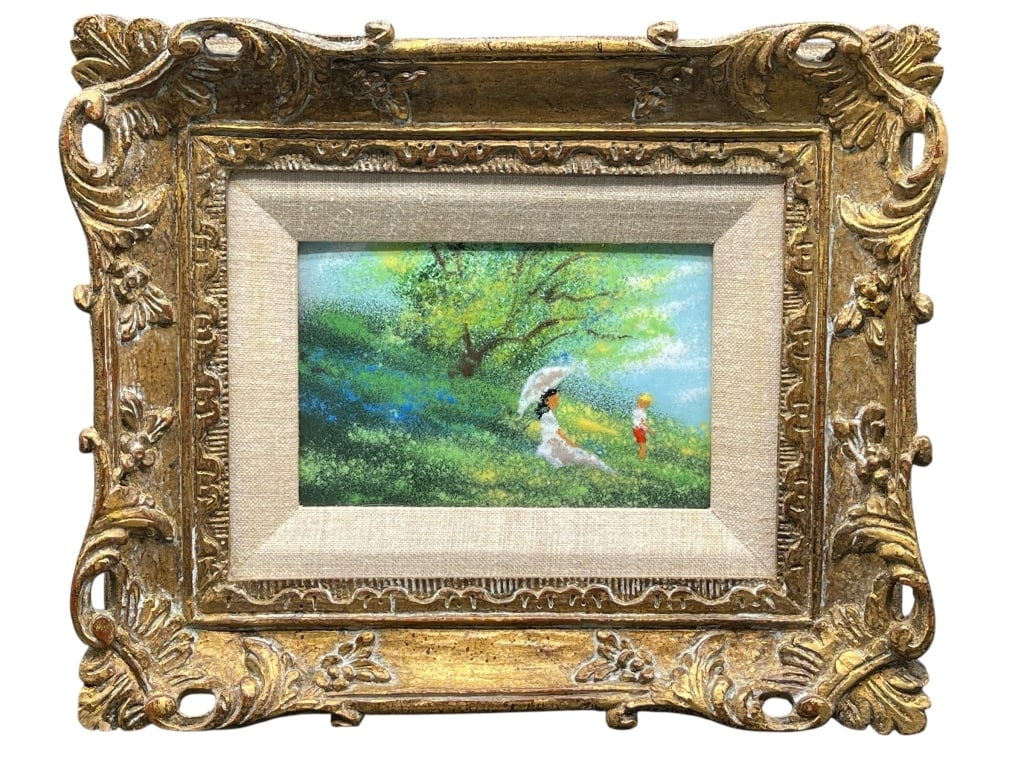 ORNATE GILT FRAMED MINIATURE LANDSCAPE PAINTING (1 of 5)