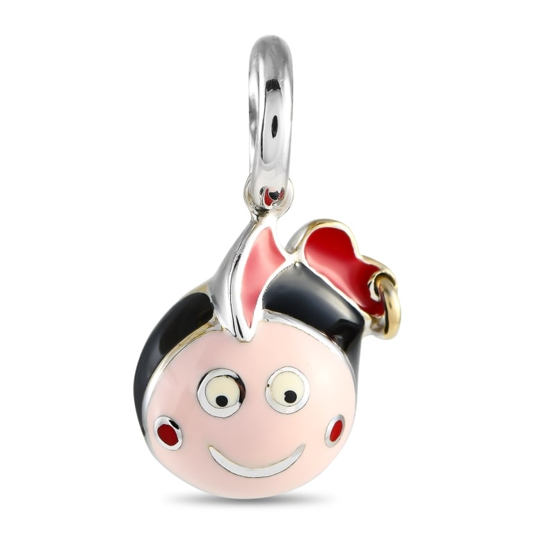 AARON BASHA 18K WHITE GOLD ENAMEL DIAMOND GIRL CHA: *SPECIAL SHIPPING on Luxury Jewelry READ BELOW* Give your charm bracelet a whimsical update by adding this playful Aaron Basha charm. Set in white gold and meticulously finish in enamel, it features t