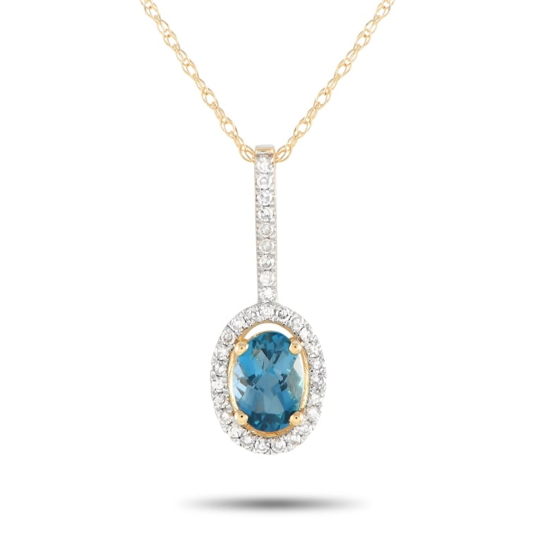 14K 0.09CT DIAMOND BLUE TOPAZ PENDANT NECKLACE (1 of 5)