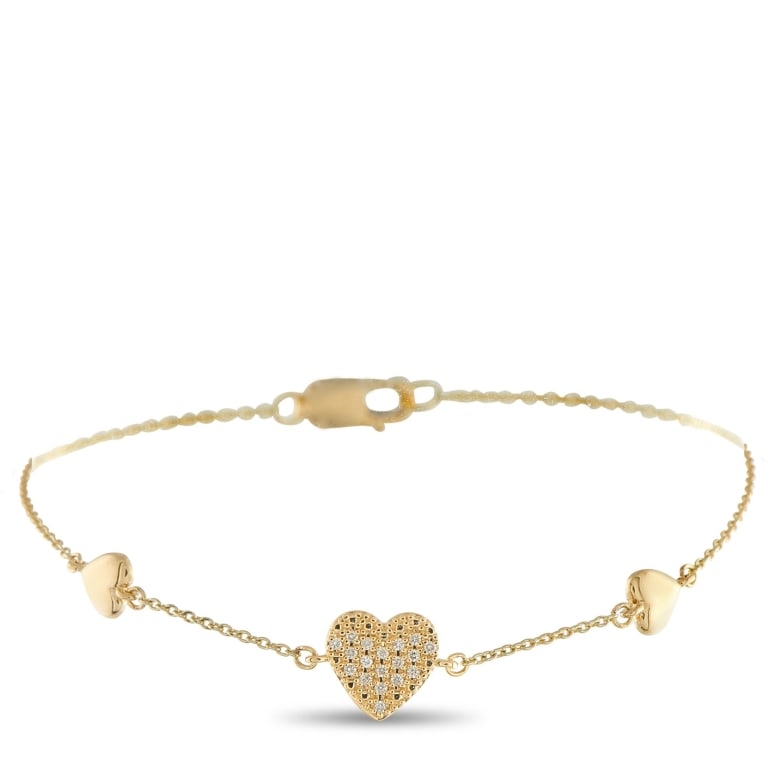 18K YELLOW GOLD 0.05CT DIAMOND HEART BRACELET (1 of 4)