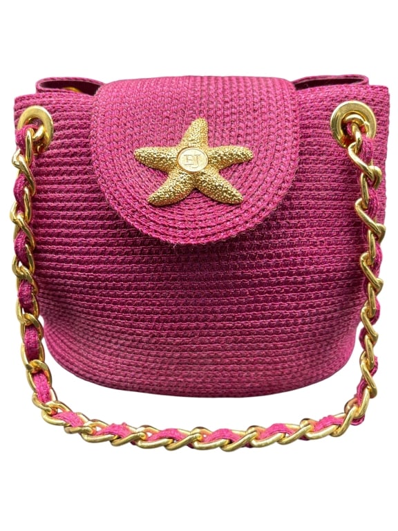 ERIC JAVITS PINK STRAW STARFISH SHOULDER BAG (1 of 9)