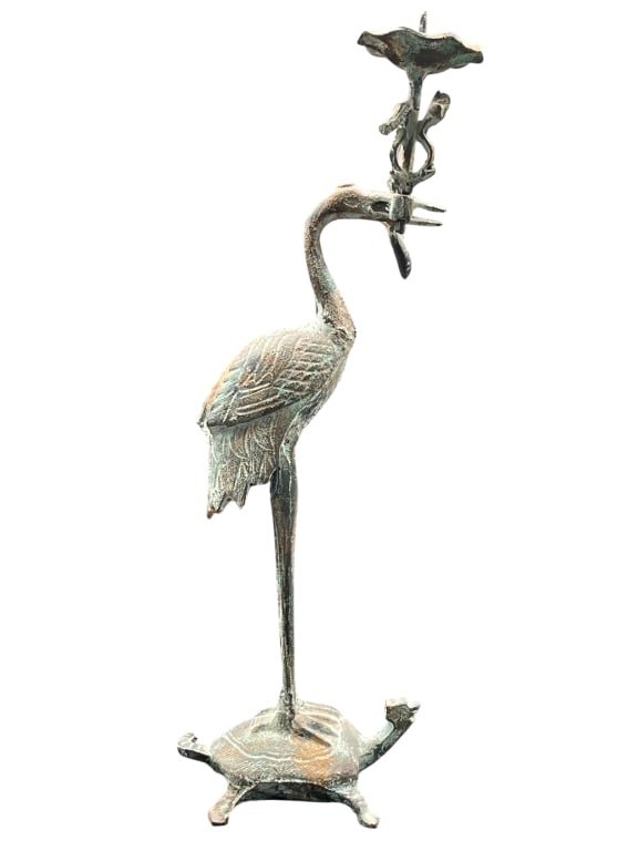 BRONZE CRANE CANDLEHOLDER SCULPTURE 17 INCH (1 of 10)