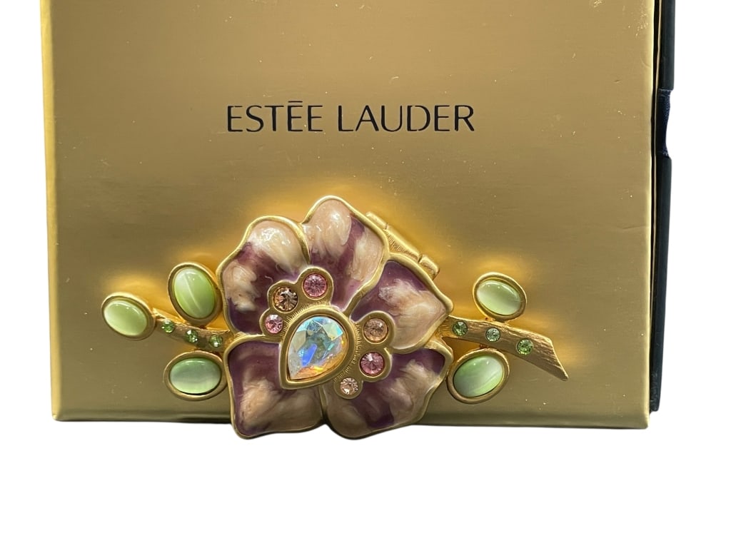 NIB STRONGWATER / LAUDER SENSUOUS PERFUME COMPACT: -JAY STRONGWATER FOR ESTÉE LAUDER 2010 “SENSUOUS" VIBRANT VIOLET FLORAL SOLID PERFUME COMPACT – NEW IN BOX -Exquisite Jay Strongwater for Estée Lauder Spring 2010 solid perfume compact “Sensuo