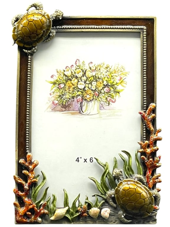 STRONGWATER STYLE SEA TURTLE JEWEL ENAMEL FRAME 6" (1 of 8)