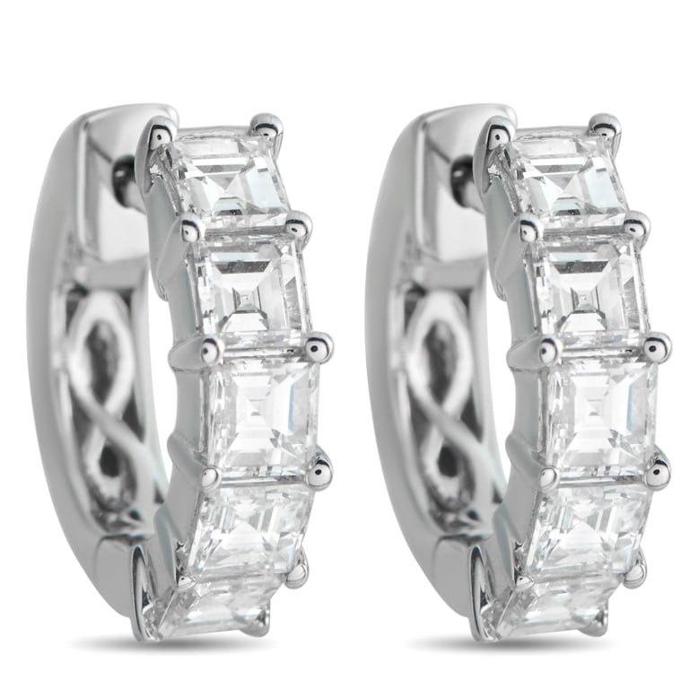 18K WHITE GOLD 1.91CT DIAMOND HUGGIE HOOP EARRINGS (1 of 4)