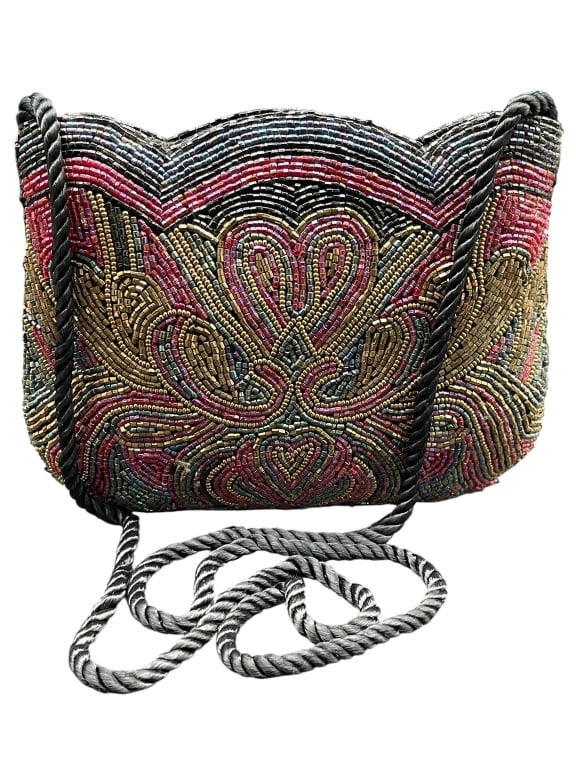 VINTAGE MULTICOLOR BEADED EVENING SHOULDER BAG (1 of 7)