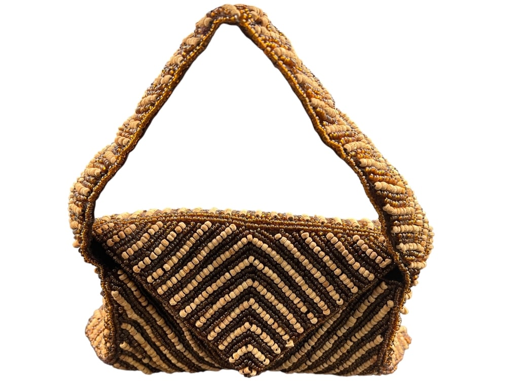 KEMAL HAN BROWN & TAN BEADED EVENING HANDBAG (1 of 11)