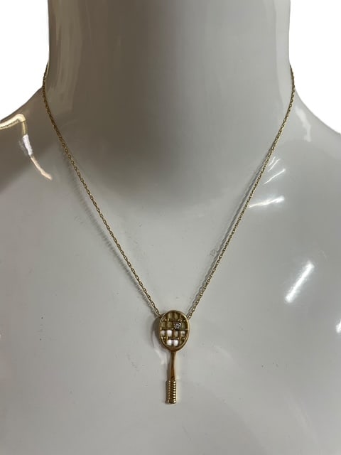14K GOLD MOP TENNIS RACKET PENDANT ON CHAIN 16" 2G (1 of 9)