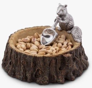 NEW ARTHUR COURT SQUIRREL NUT BOWL: Start your Forest Collection with the unique design of Arthur Court's Standing Squirrel Nut Bowl. An exquisite, aluminum squirrel balances on the edge of this piece as he watches over his treasured co