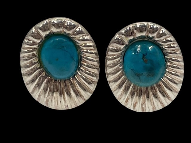 SW STERLING SILVER TURQUOISE DISC EARRINGS 2G (1 of 7)