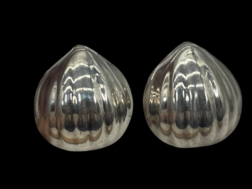 VTG STERLING SILVER SHELL MEXICO CLIP EARRINGS 12G (1 of 6)