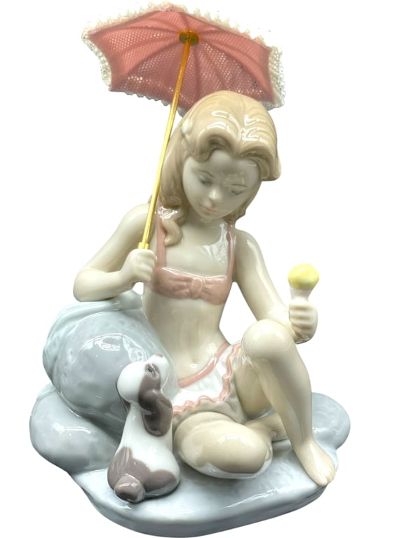 LLADRO MONDAY CHILD GIRL W DOG PARASOL FIGURINE 6": *for alternative shipping options please go to www.dejavuauctionshipping.com -LLADRO “MONDAY’S CHILD” GIRL #6012 RETIRED PORCELAIN FIGURINE -Charming retired Lladró porcelain figurine title