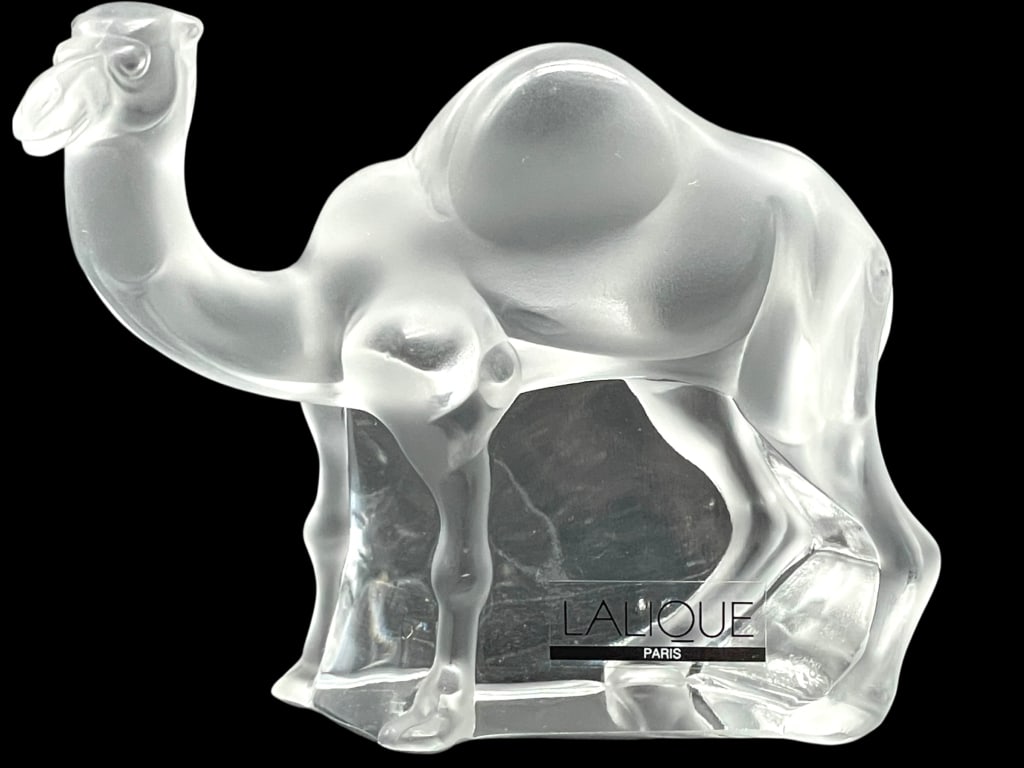LALIQUE TANGER CHAMEAU CRYSTAL CAMEL FIGURINE 3": *for alternative shipping options please go to www.dejavuauctionshipping.com -LALIQUE TANGER CHAMEAU CRYSTAL CAMEL FIGURINE 3" APPROX -Elegant Lalique “Tanger Chameau” crystal camel figurine,
