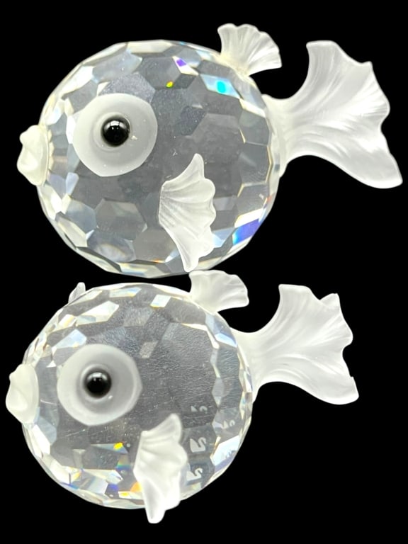 SWAROVSKI CRYSTAL PUFFER FISH SET LARGE & SMALL 2" (1 of 9)