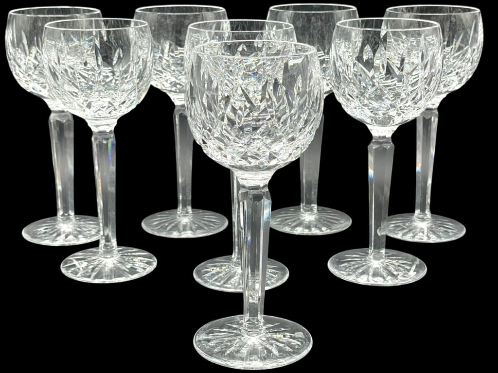 8 WATERFORD LISMORE CUT CRYSTAL WINE GOBLETS (1 of 7)