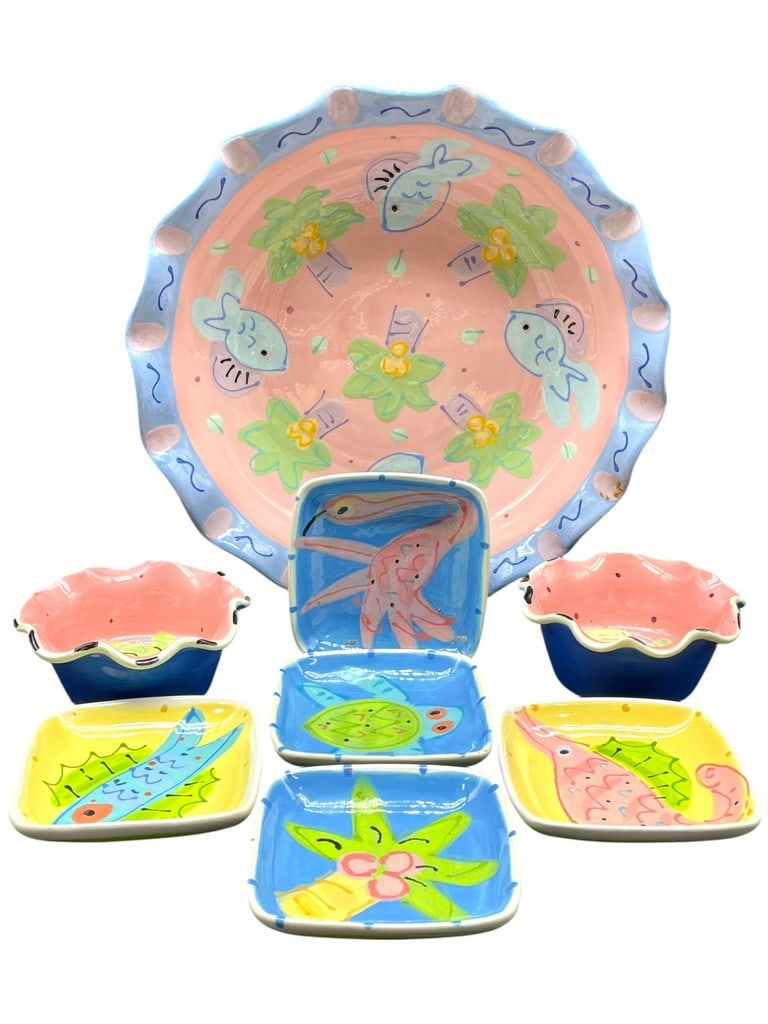 8 PC SUSAN PAINTER SIGNED CERAMIC TABLEWARE - 2