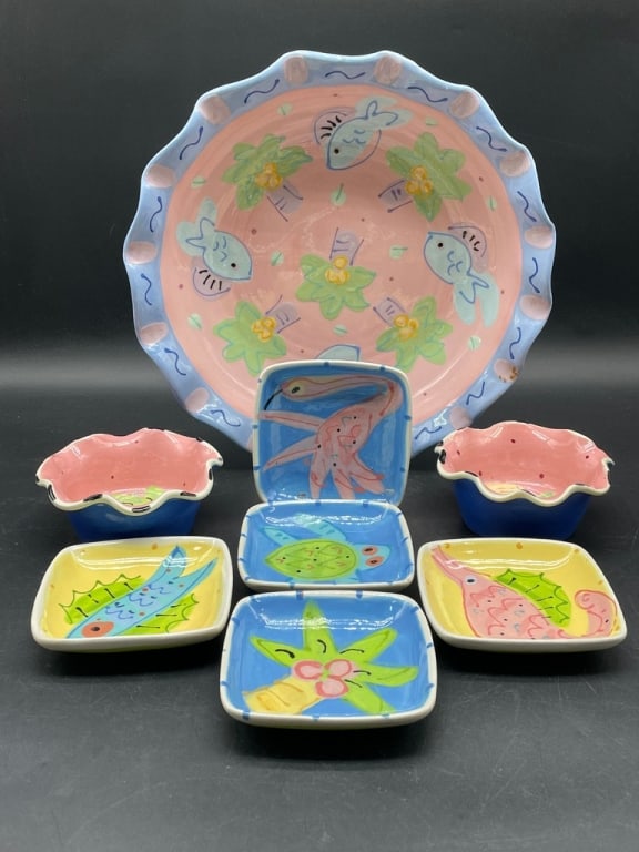 8 PC SUSAN PAINTER SIGNED CERAMIC TABLEWARE - 3