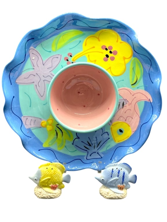 S. PAINTER CHIP PLATTER W EXOTIC FISH S/P SHAKERS (1 of 6)