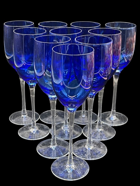 SET OF 10 COBALT BLUE STEMMED WINE GLASSES 10" (1 of 4)