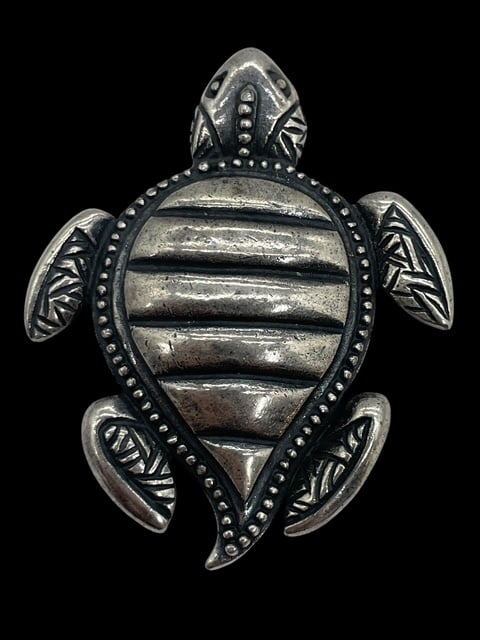 VTG OXIDIZED STERLING SILVER SEA TURTLE PIN 2" 16G (1 of 7)
