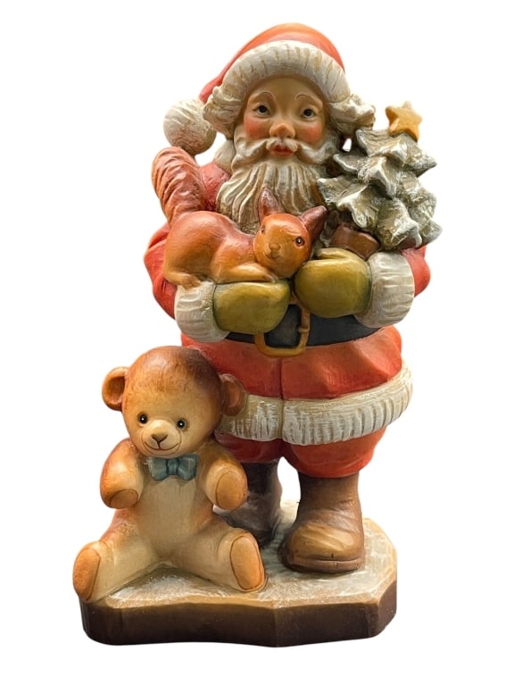 ANRI WOOD CARVED SANTA W TEDDY & TREE 7" (1 of 6)