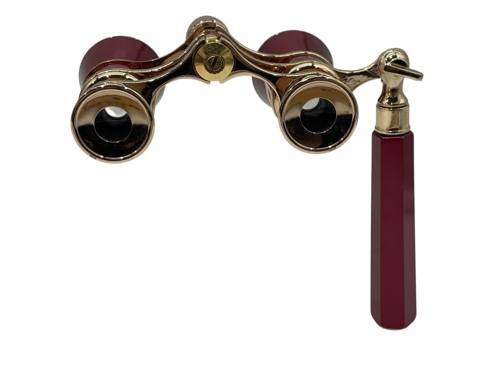 VINTAGE BURGUNDY GOLD ANGLED HANDLE OPERA GLASSES (1 of 9)