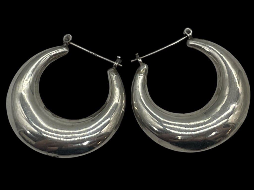14K WHITE GOLD HOLLOW-WARE LARGE HOOP EARRINGS 10G (1 of 7)