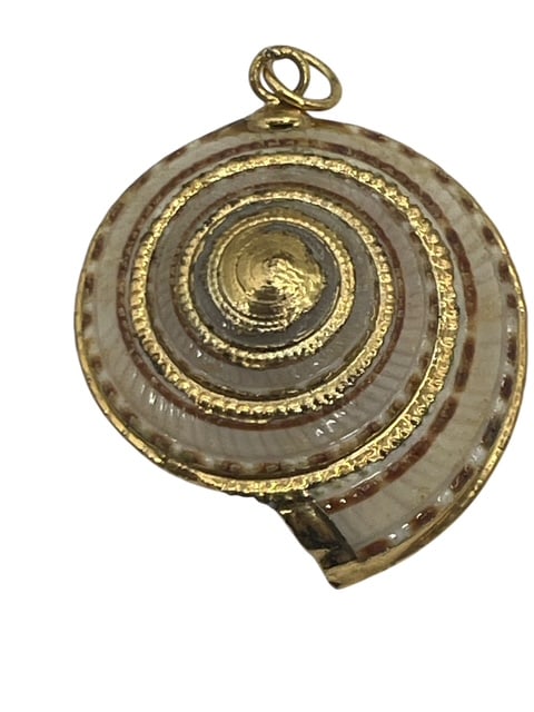 GOLD TRIM CATS EYE SPIRAL SHELL ARTISAN PENDANT 1" (1 of 6)