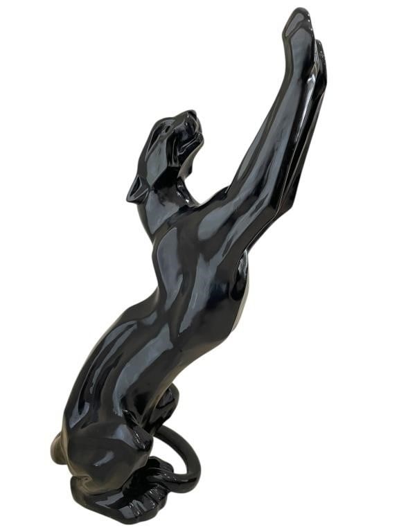 LARGE ART DECO STYLE BLACK PANTHER SCULPTURE 66": *for alternative shipping options please go to www.dejavuauctionshipping.com -LARGE ART DECO STYLE BLACK PANTHER SCULPTURE 66" -Very good pre owned condition -Composite material -Approx 66"h x 25"w x