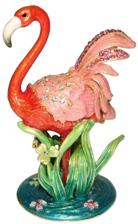NEW! JAY STRONGWATER STYLE FLAMINGO TRINKET BXX: *For ALTERNATIVE SHIPPING QUOTES or local pick up details, please visit www.dejavuauctionshipping.com* NEW! JAY STRONGWATER STYLE Jeweled "Flamingo" Box Enamel painted, in-laid with Czech crystals. In