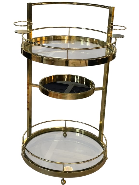 MID MOD BRASS & GLASS 3 TIER BAR CART 40" (1 of 9)