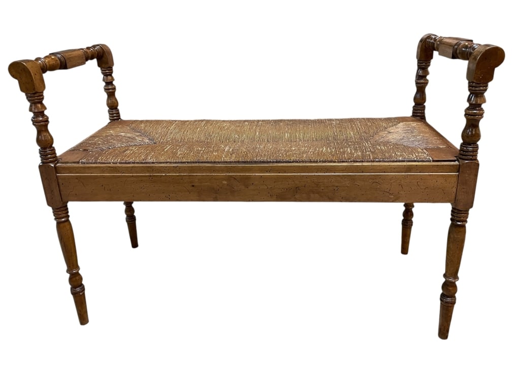 ANTIQUE VICTORIAN STYLE WOOD BENCH W RUSH SEAT 46" (1 of 7)