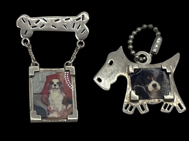 LOT OF 2 DOG PHOTO HOLDER STERLING SILVER PINS 20G (1 of 11)