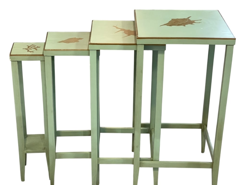 HAND-PAINTED SEAFOAM GREEN NESTING TABLES 27" (1 of 8)
