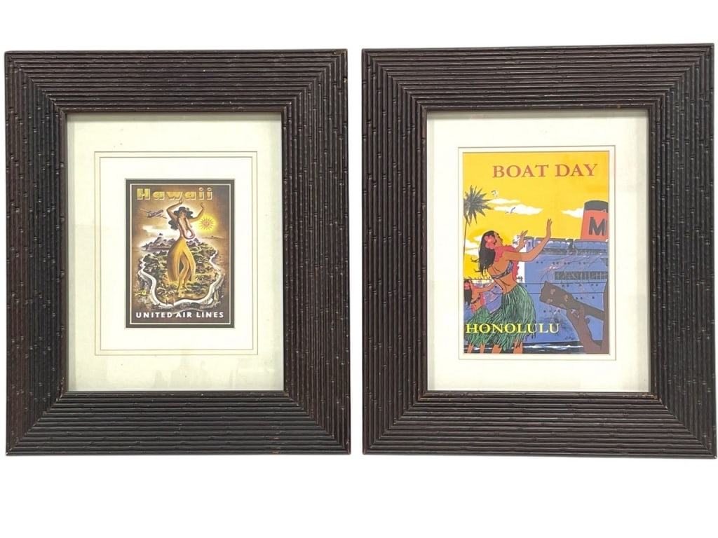 PAIR HAWAII & HONOLULU VTG STYLE TRAVEL ART 20" (1 of 6)
