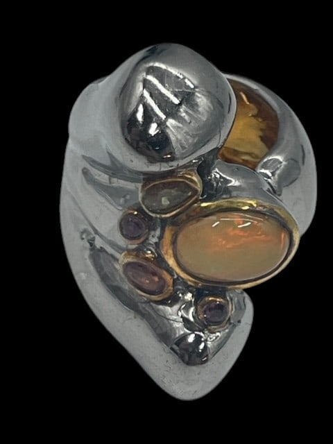 ARTISAN BOLD STERLING SILVER FIRE OPAL WRAP RING 6 (1 of 8)