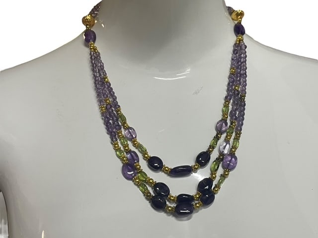 STAUER AMETHYST GREEN GOLD BEADED NECKLACE 16' (1 of 8)