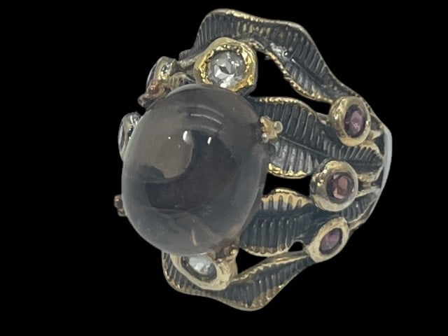 STERLING SILVER DARK AMBER GUNMETAL ART RING 6.5: *For ALTERNATIVE SHIPPING QUOTES or local PICKUP details, please visit www.dejavuauctionshipping.com* ARTISAN MADE AND DESIGNED STERLING SILVER RINGS! We have many of these from the same designer and