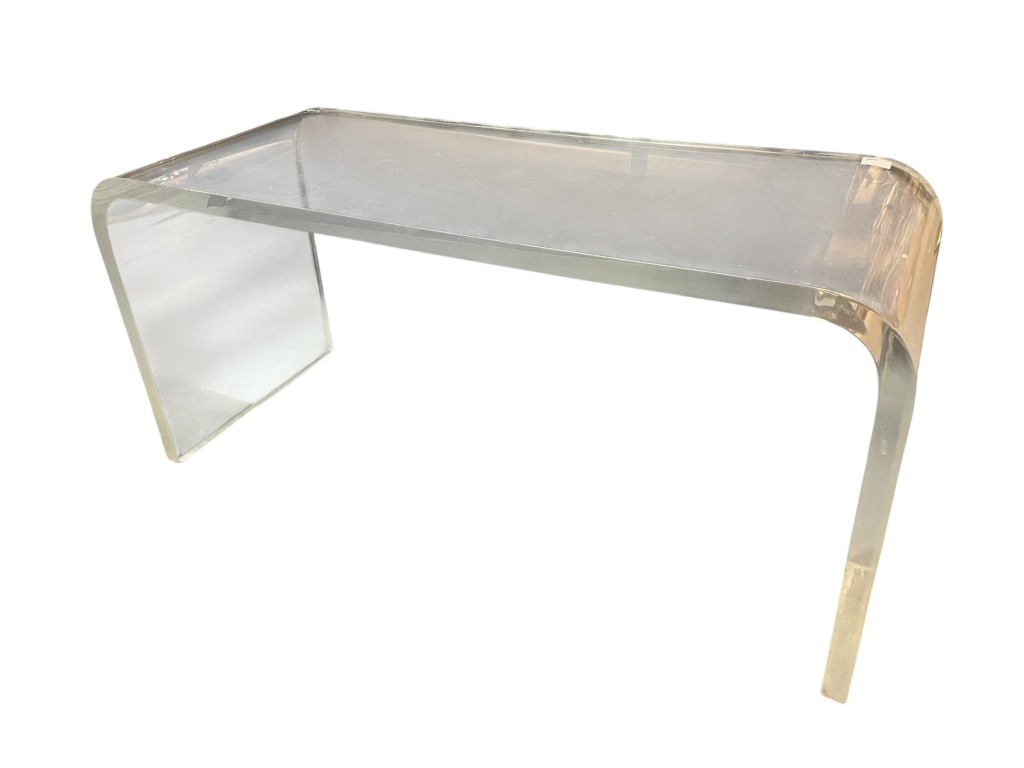 MID MOD MOLDED CURVED LUCITE GHOST BENCH 34" LONG (1 of 1)