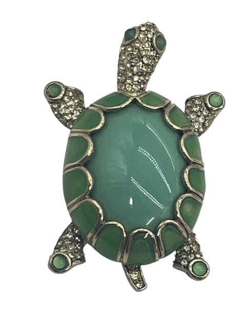 VINTAGE TURTLE BROOCH PIN JADEITE CRYSTALS 2" LONG (1 of 1)