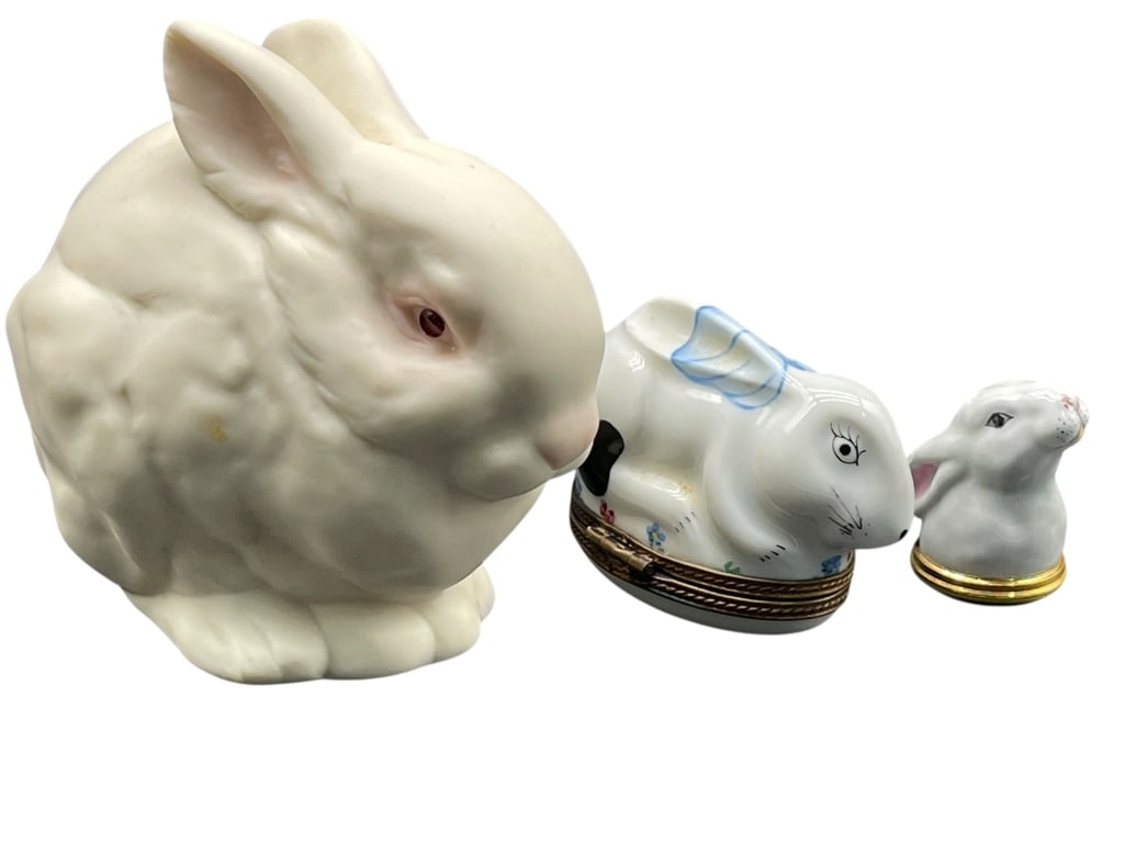 LIMOGES BUNNY BOXES LOT OF 2 W/ FIGURINE (1 of 1)