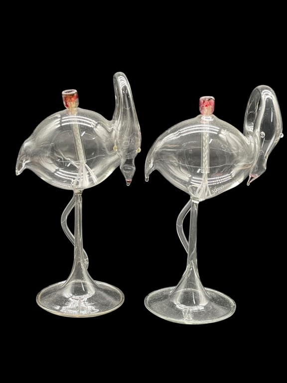 ART GLASS FLAMINGO CANDLE HOLDERS (1 of 4)