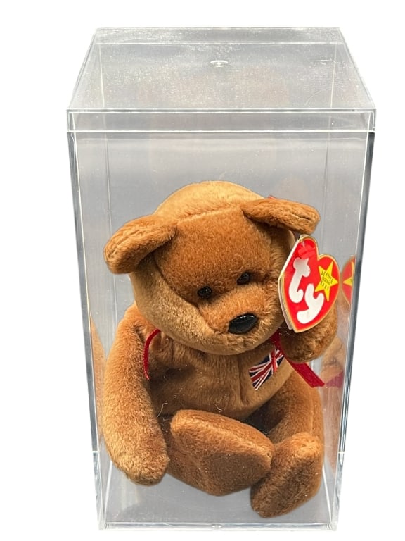 BEANIE BABIES “BRITANNIA?? BEAR WITH DISPLAY CASE (1 of 6)