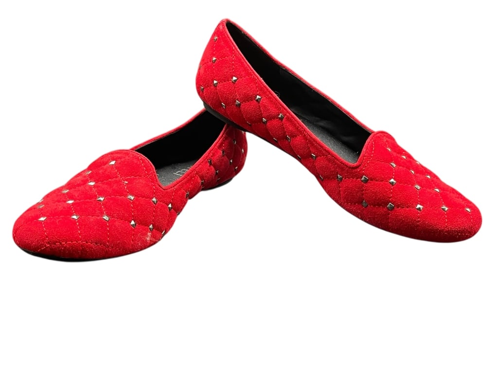 VAN ELI RED SUEDE QUILTED WOMEN'S FLATS SIZE 7.5 (1 of 5)